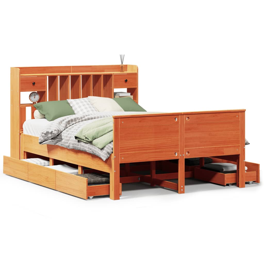Bookcase Bed without Mattress Wax Brown 140x190 cm Solid Wood Pine