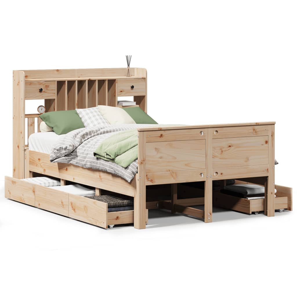 Bookcase Bed without Mattress 135x190 cm Double Solid Wood Pine