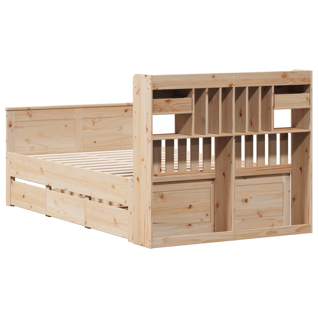 Bookcase Bed without Mattress 135x190 cm Double Solid Wood Pine