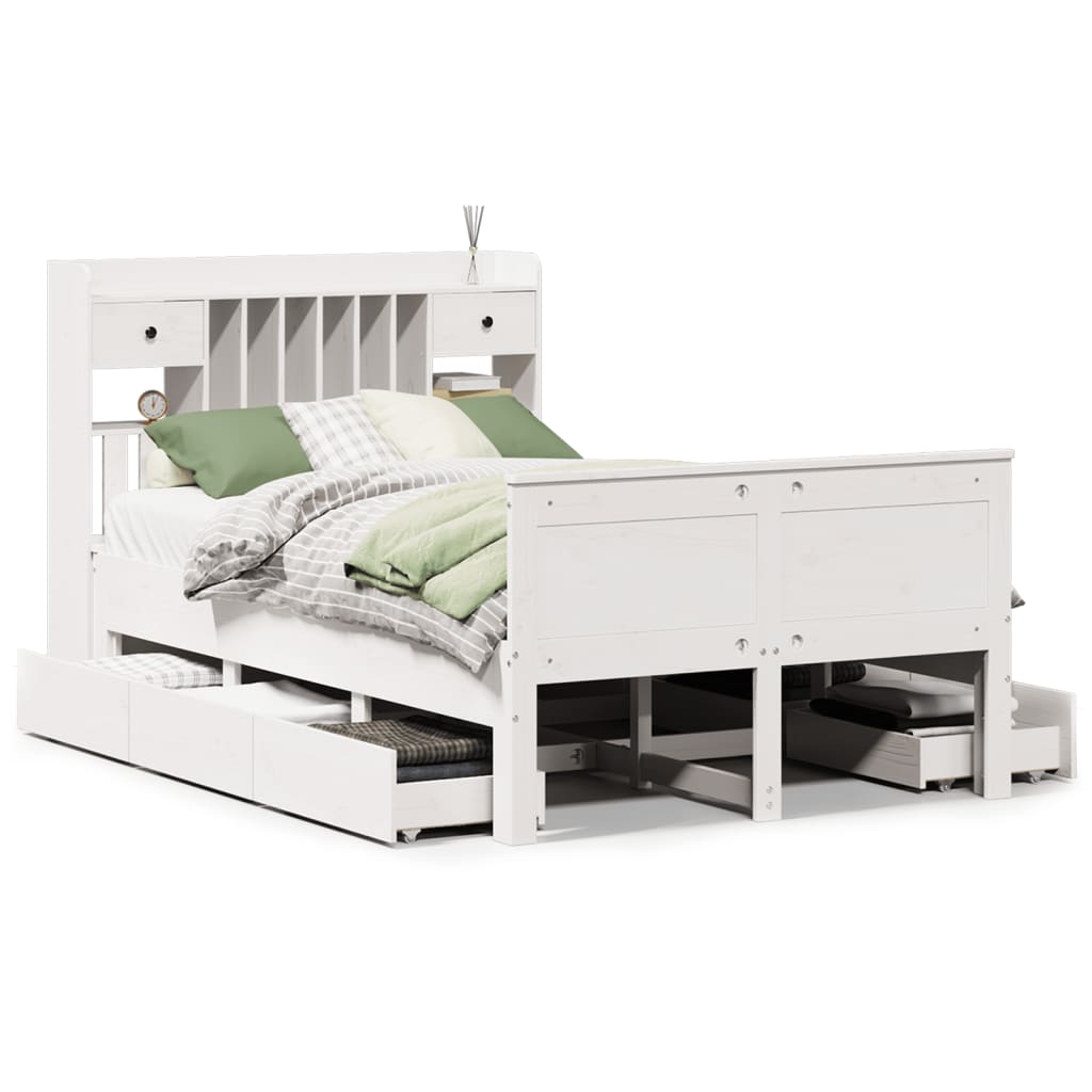 Bookcase Bed without Mattress White 135x190 cm Double Solid Wood Pine