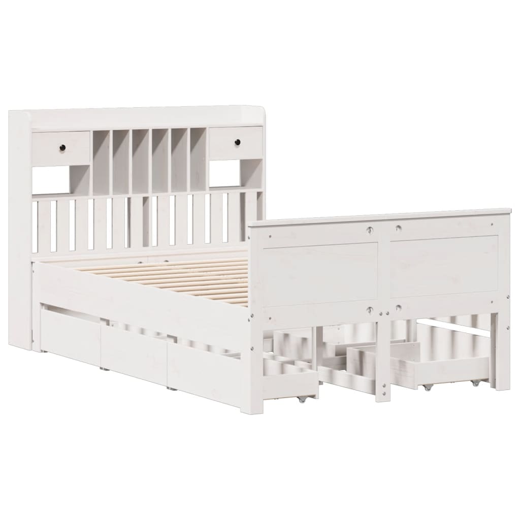 Bookcase Bed without Mattress White 135x190 cm Double Solid Wood Pine