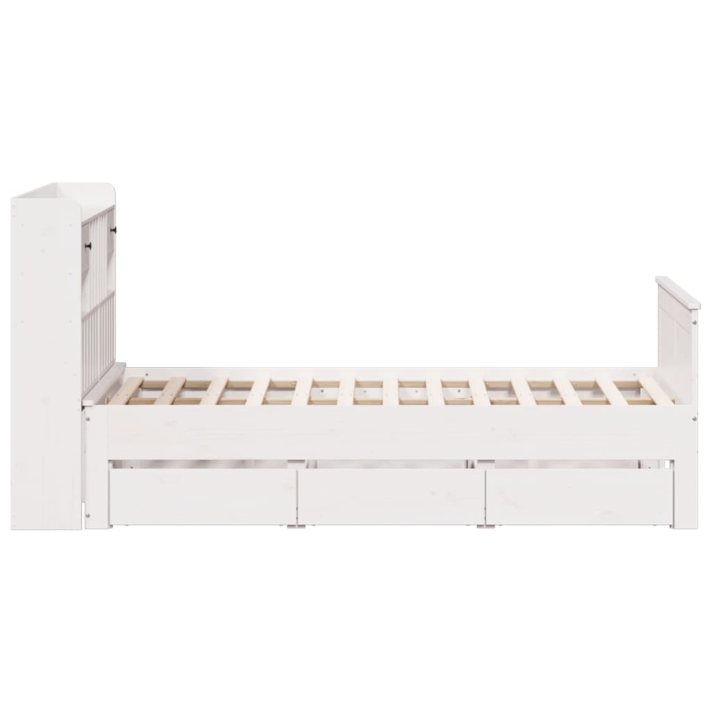 Bookcase Bed without Mattress White 135x190 cm Double Solid Wood Pine