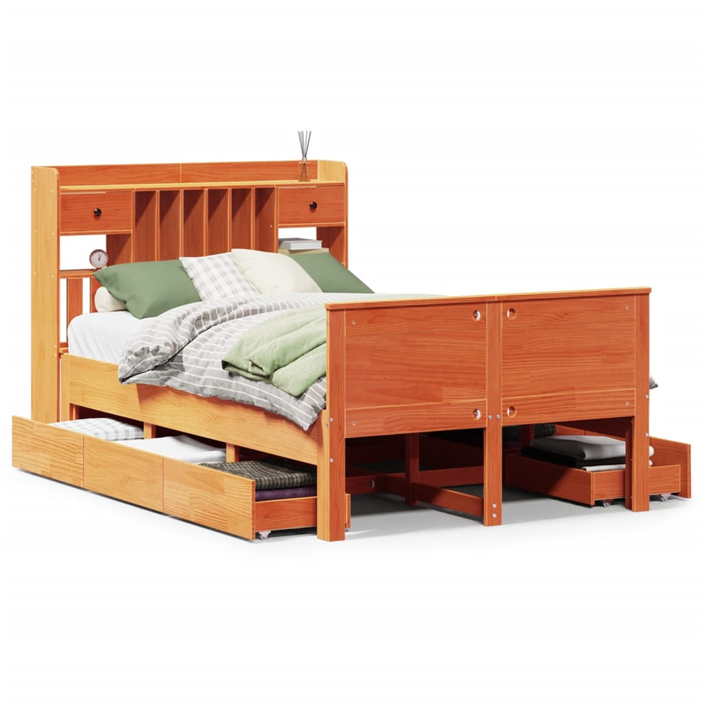 Bookcase Bed without Mattress Wax Brown 135x190 cm Double Solid Wood Pine