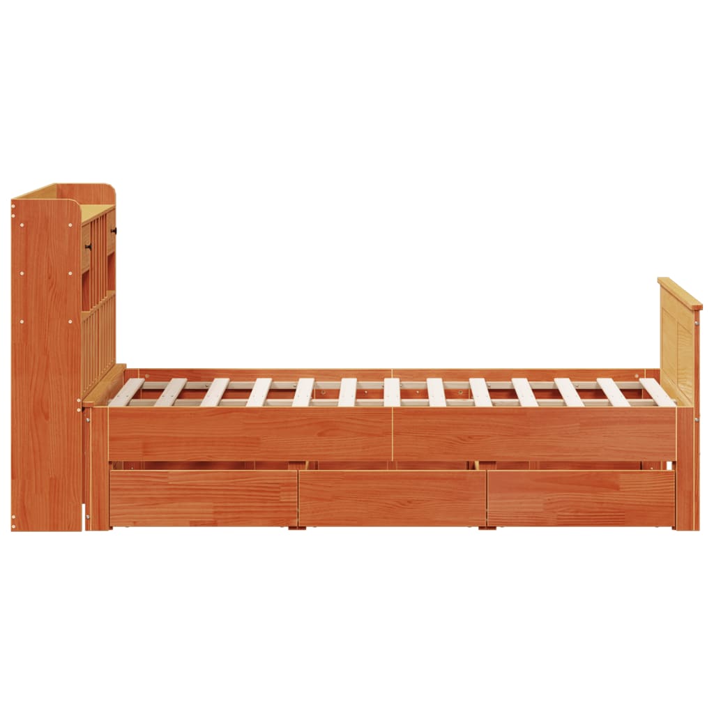 Bookcase Bed without Mattress Wax Brown 135x190 cm Double Solid Wood Pine