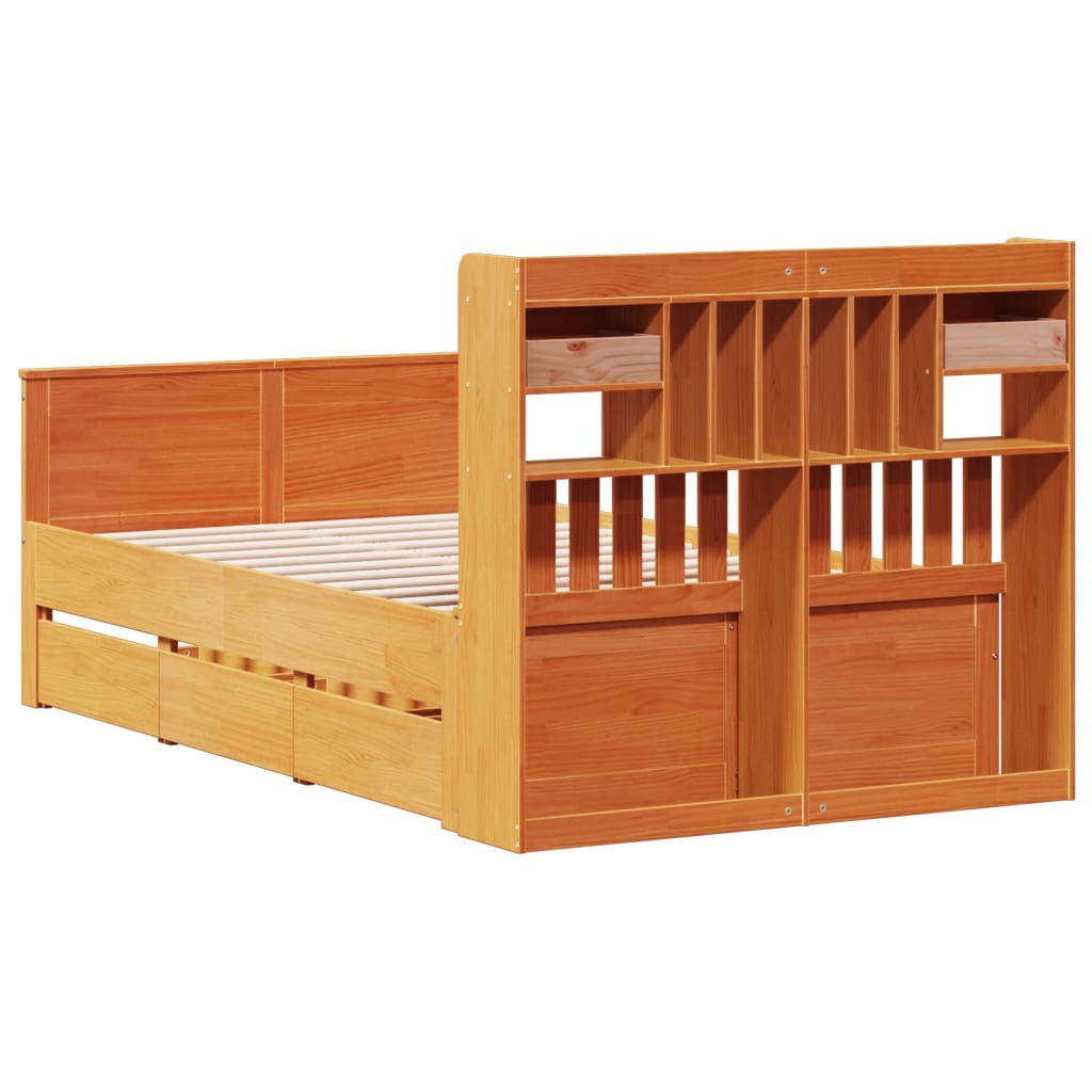 Bookcase Bed without Mattress Wax Brown 135x190 cm Double Solid Wood Pine