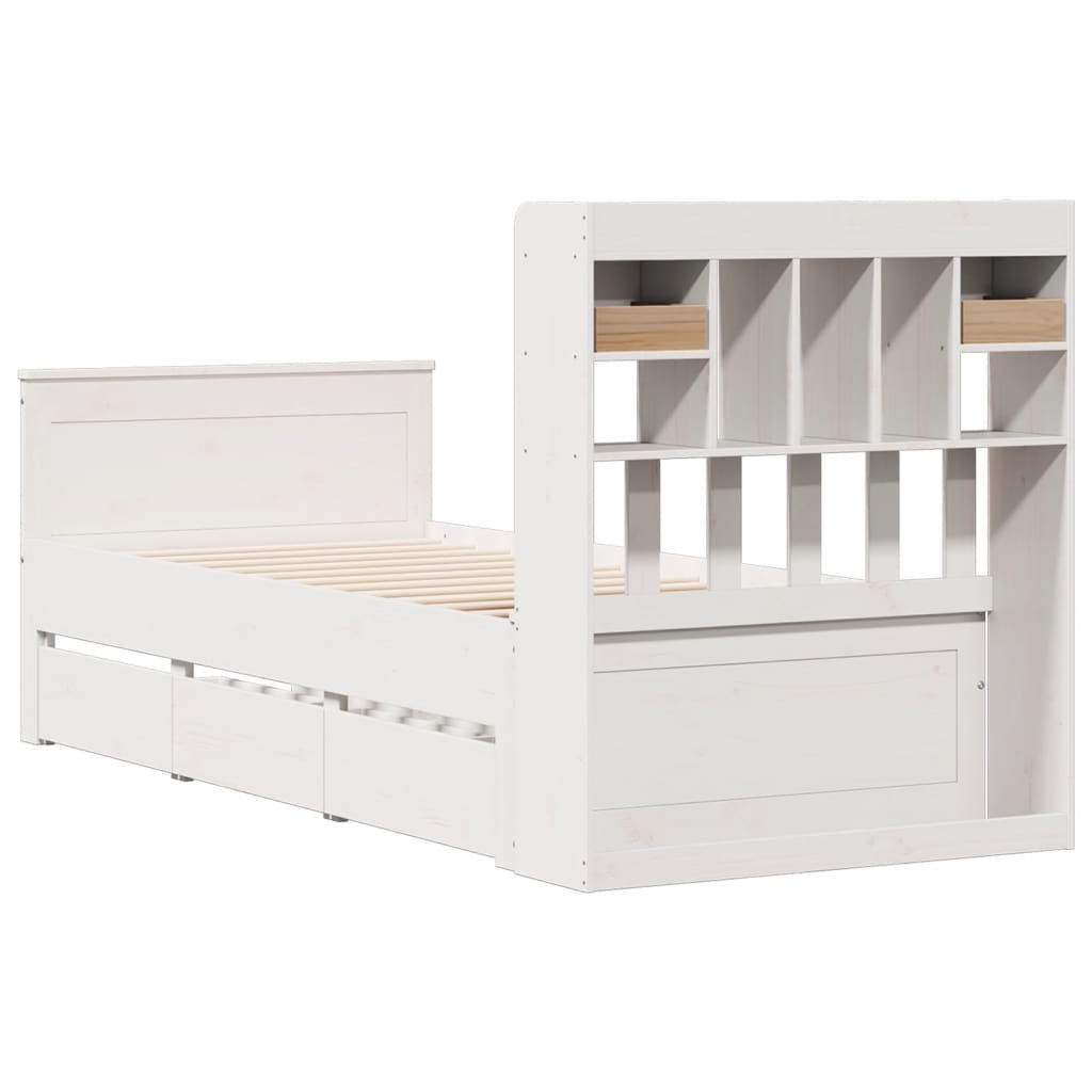 Bookcase Bed without Mattress White 75x190 cm Small Single Solid Wood Pine