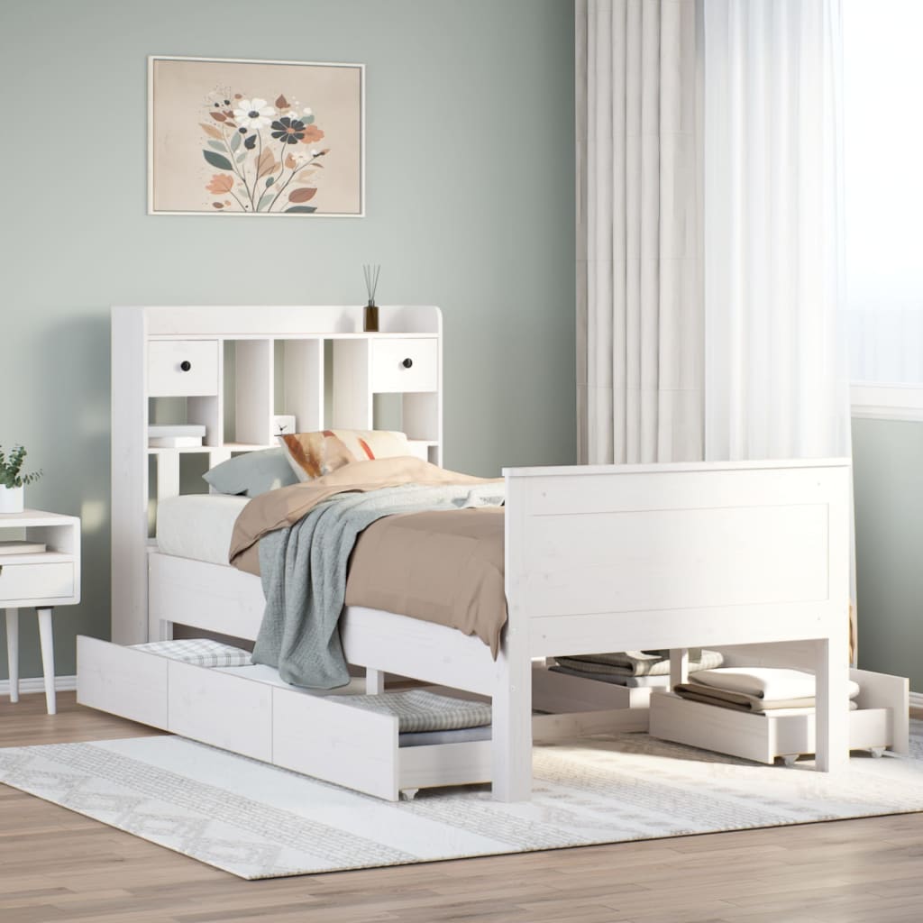 Bookcase Bed without Mattress White 75x190 cm Small Single Solid Wood Pine