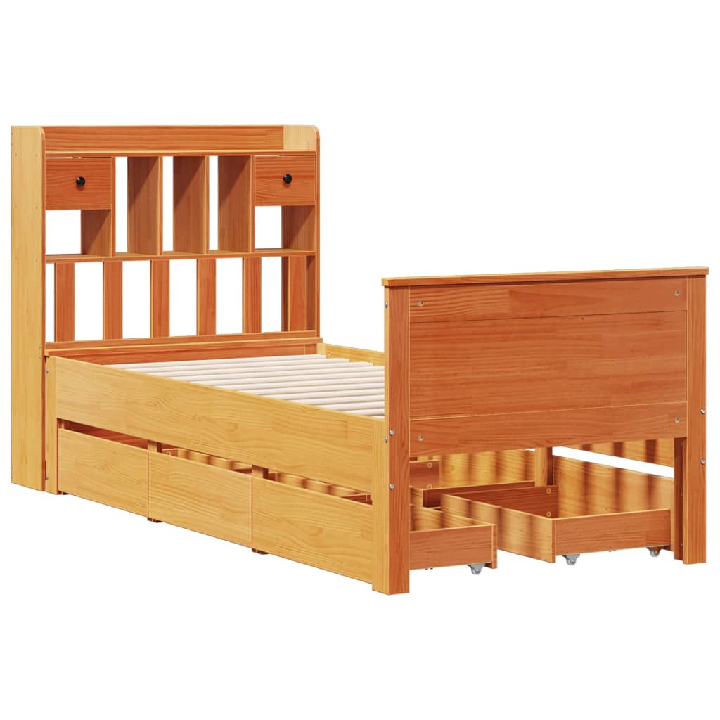 Bookcase Bed without Mattress Wax Brown 75x190 cm Small Single Solid Wood Pine