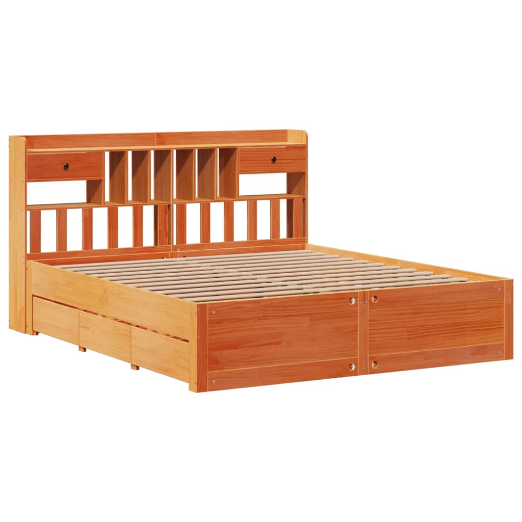 Bookcase Bed without Mattress Wax Brown 180x200 cm Super King Solid Wood Pine