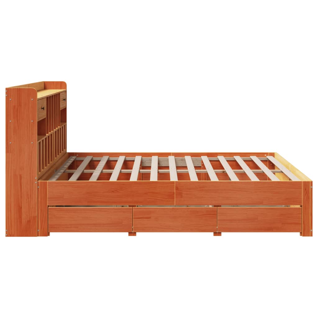 Bookcase Bed without Mattress Wax Brown 180x200 cm Super King Solid Wood Pine
