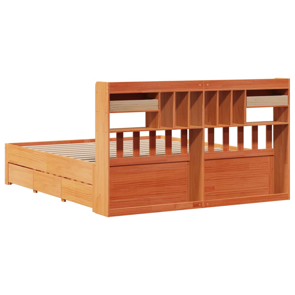 Bookcase Bed without Mattress Wax Brown 180x200 cm Super King Solid Wood Pine