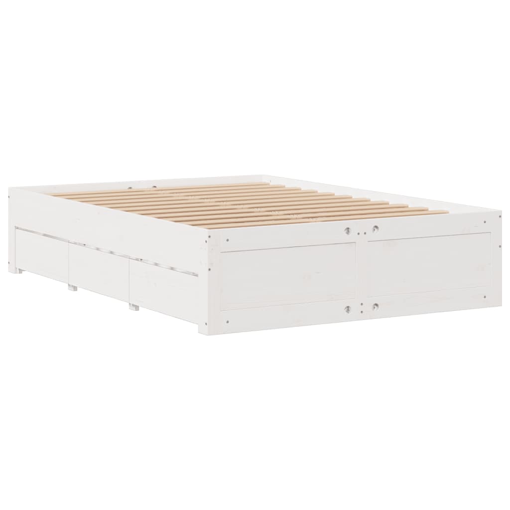 Bookcase Bed without Mattress White 150x200 cm King Size Solid Wood Pine