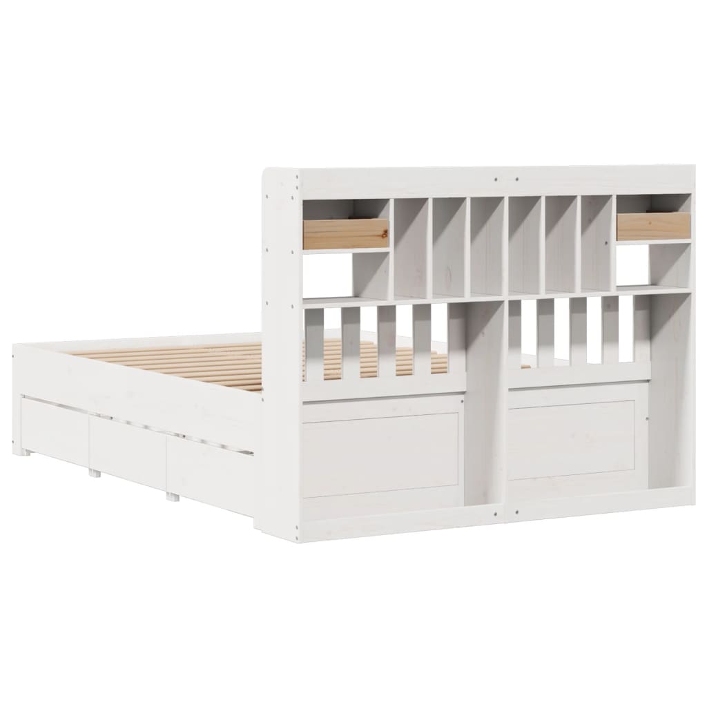 Bookcase Bed without Mattress White 140x200 cm Solid Wood Pine