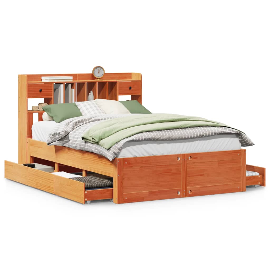 Bookcase Bed without Mattress Wax Brown 140x200 cm Solid Wood Pine