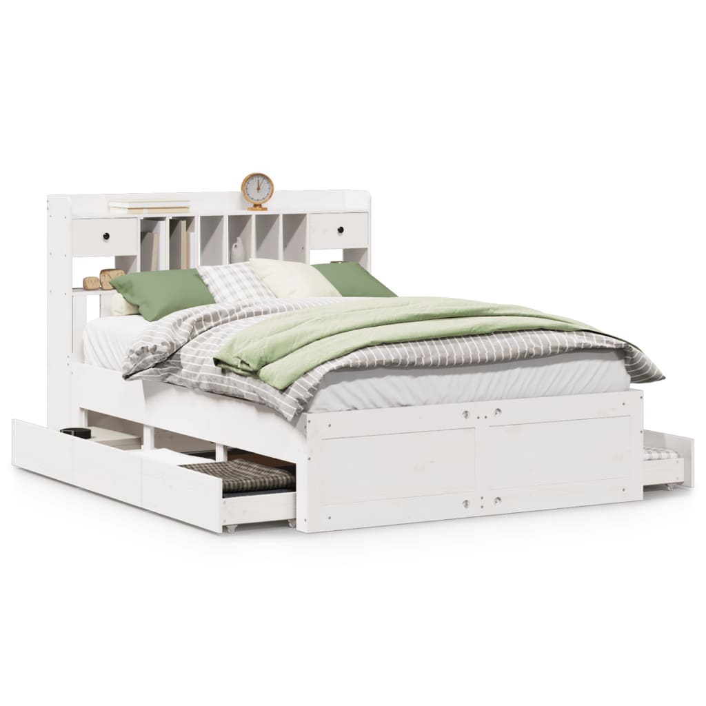 Bookcase Bed without Mattress White 140x190 cm Solid Wood Pine