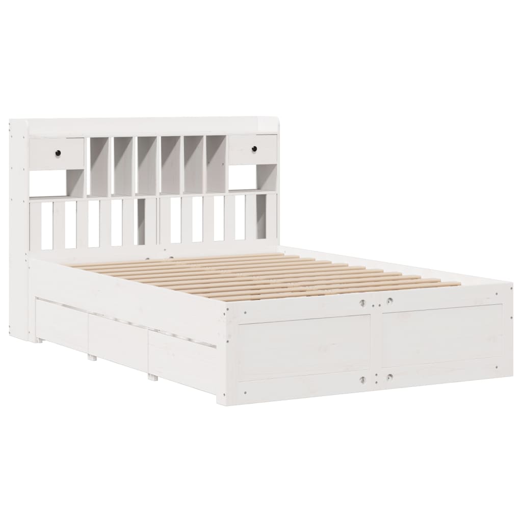 Bookcase Bed without Mattress White 140x190 cm Solid Wood Pine
