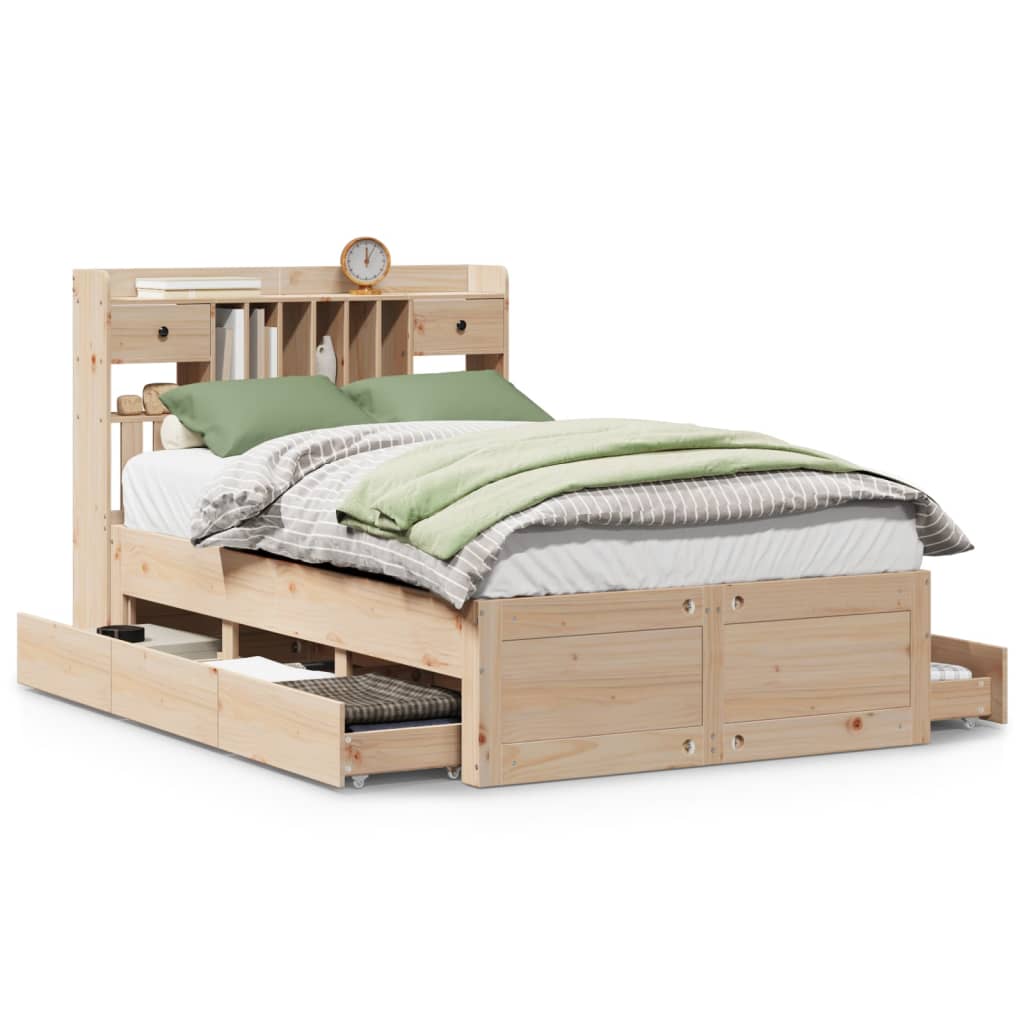 Bookcase Bed without Mattress 135x190 cm Double Solid Wood Pine