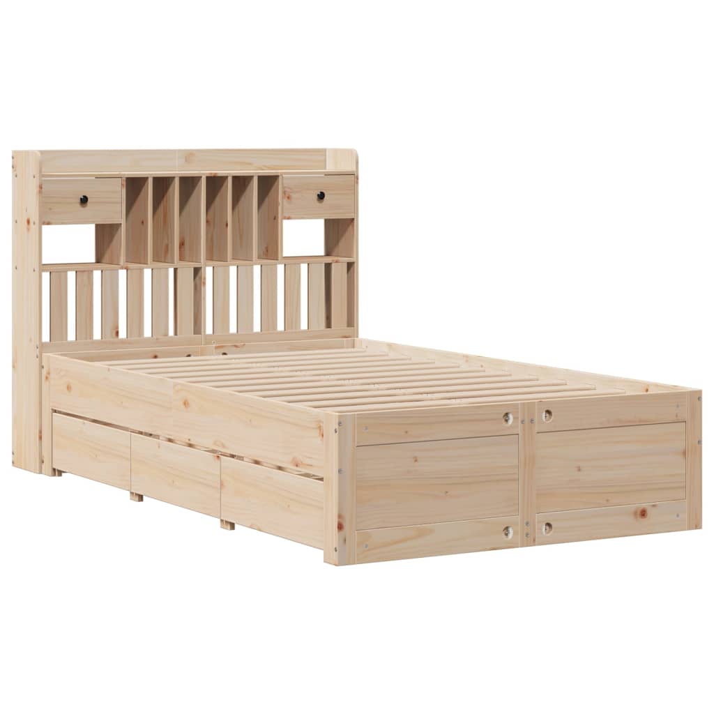 Bookcase Bed without Mattress 135x190 cm Double Solid Wood Pine