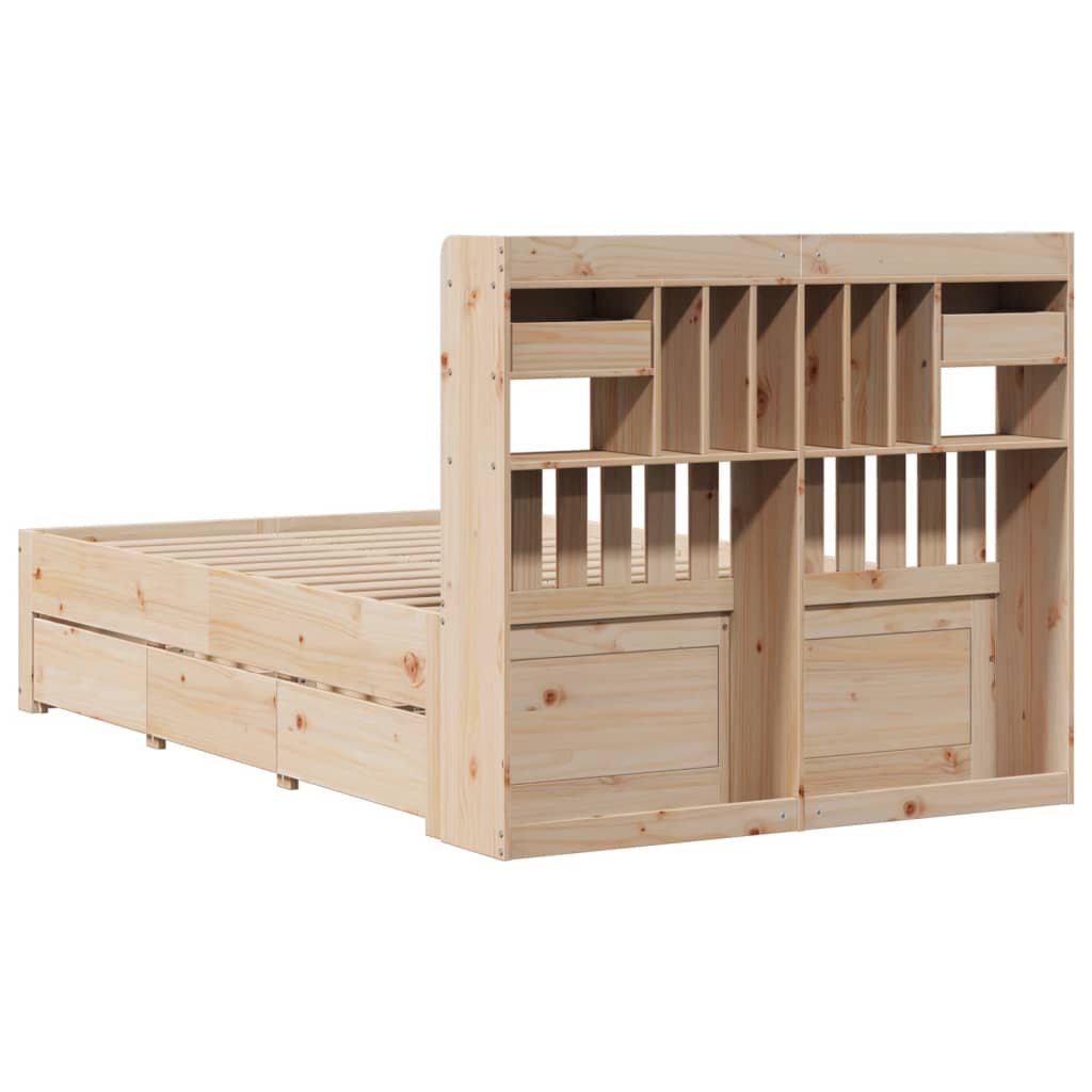 Bookcase Bed without Mattress 135x190 cm Double Solid Wood Pine