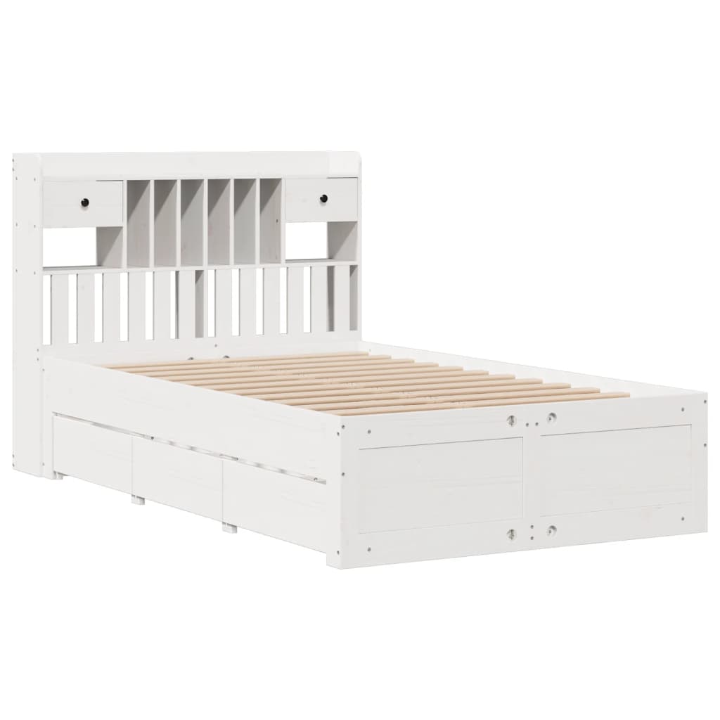 Bookcase Bed without Mattress White 135x190 cm Double Solid Wood Pine