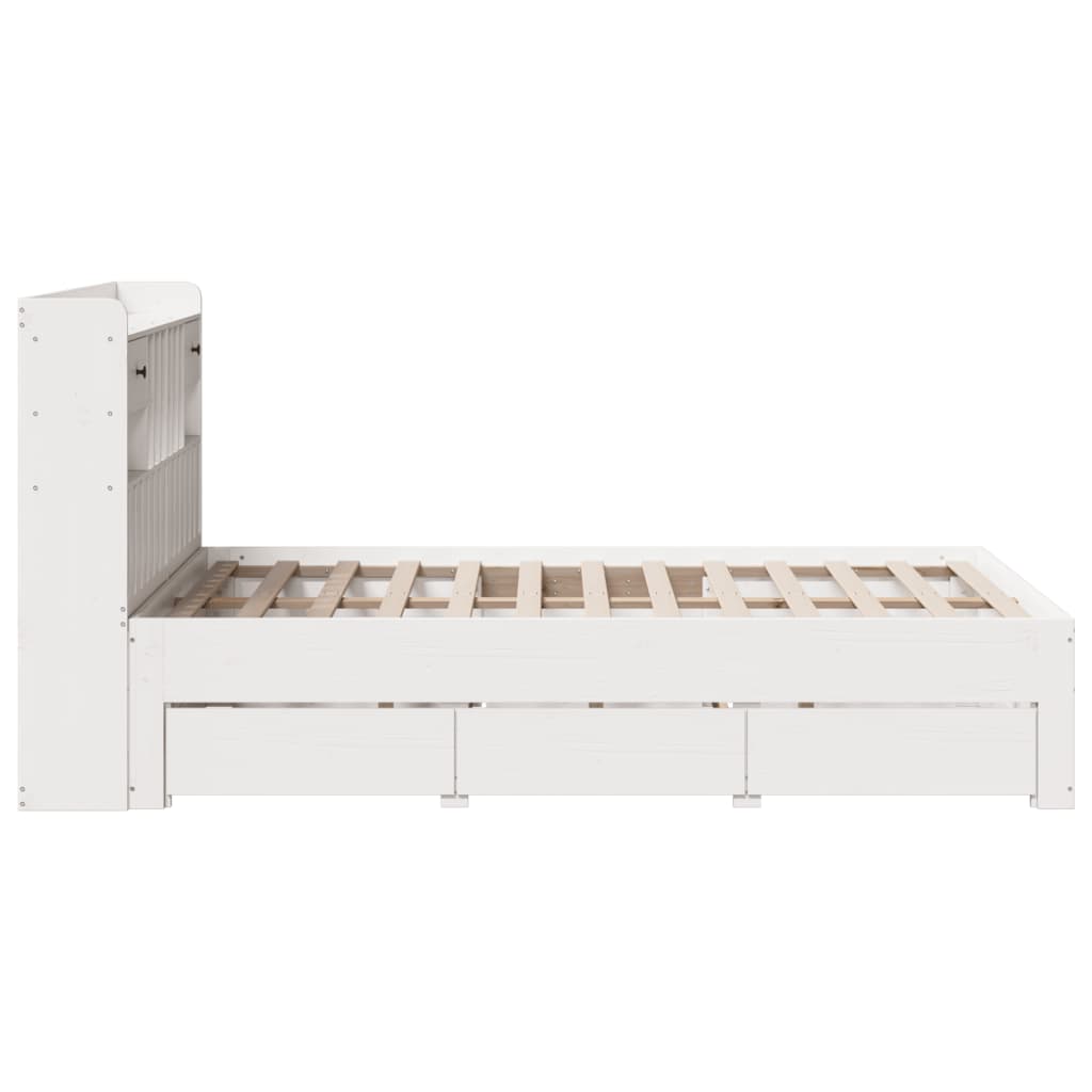 Bookcase Bed without Mattress White 135x190 cm Double Solid Wood Pine