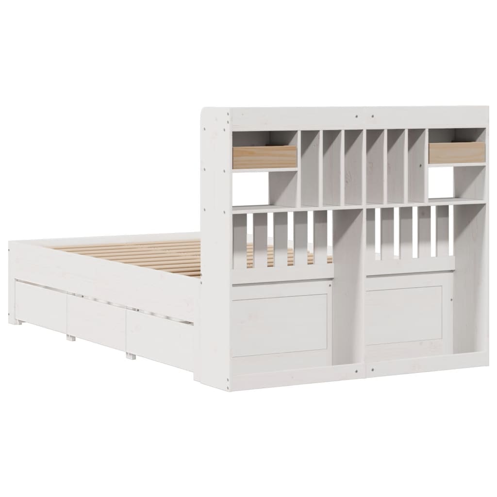 Bookcase Bed without Mattress White 135x190 cm Double Solid Wood Pine