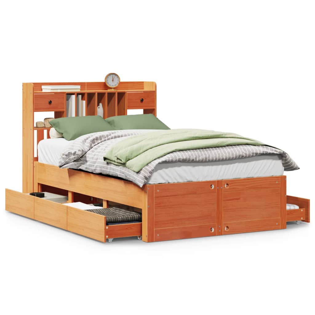 Bookcase Bed without Mattress Wax Brown 135x190 cm Double Solid Wood Pine