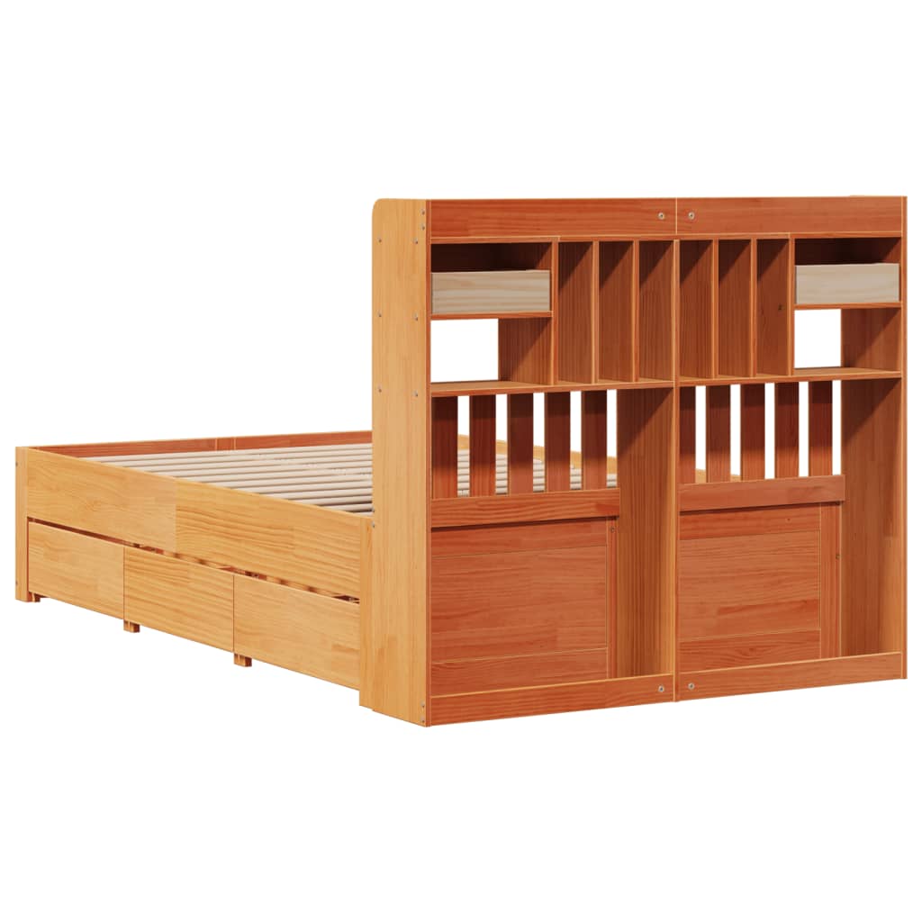 Bookcase Bed without Mattress Wax Brown 135x190 cm Double Solid Wood Pine