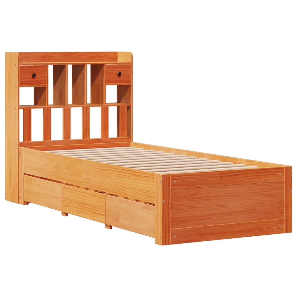 Bookcase Bed without Mattress Wax Brown 75x190 cm Small Single Solid Wood Pine