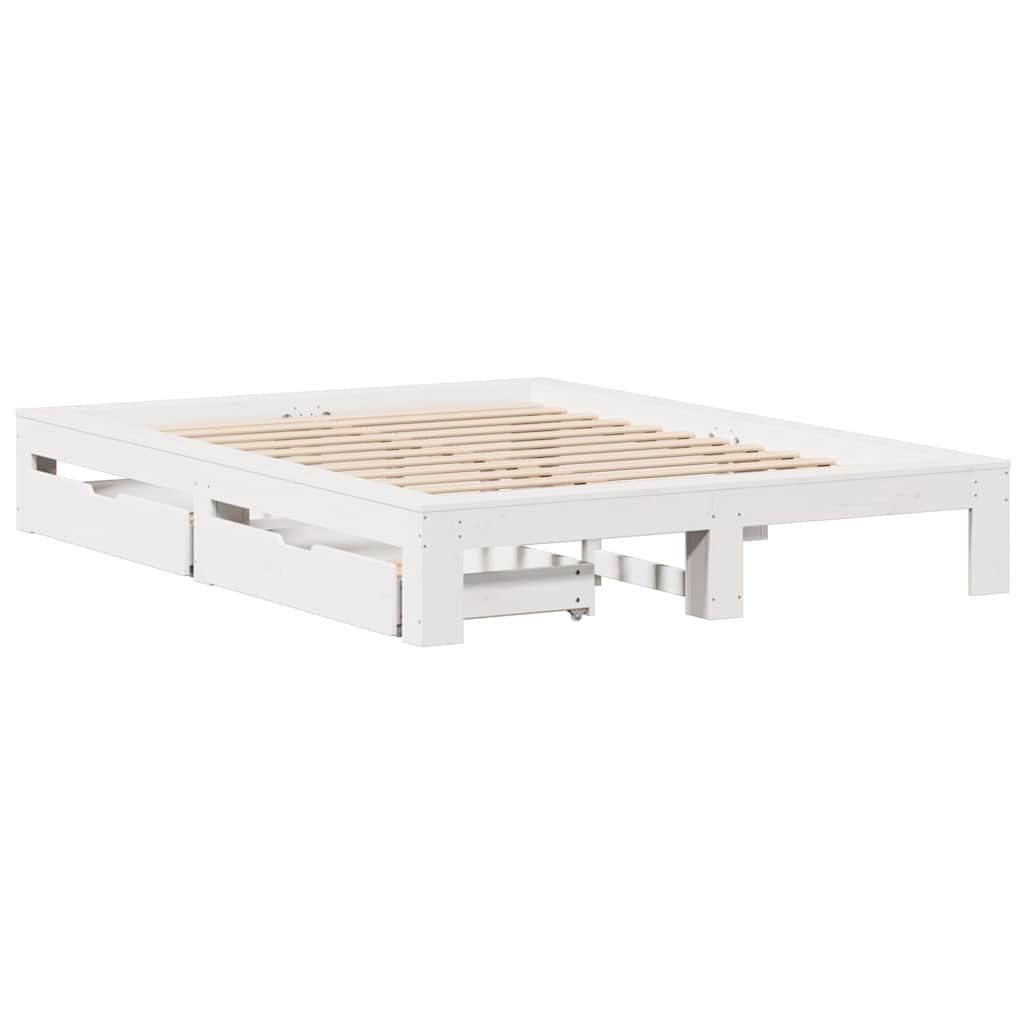 Bed Frame without Mattress White 150x200 cm King Size Solid Wood Pine