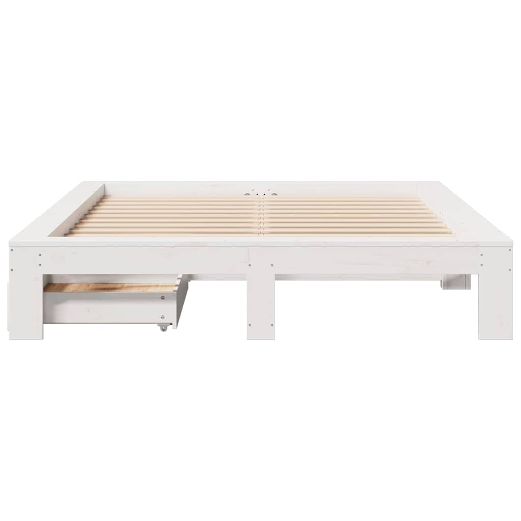 Bed Frame without Mattress White 150x200 cm King Size Solid Wood Pine