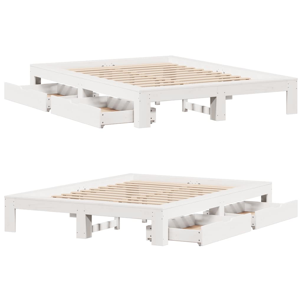 Bed Frame without Mattress White 150x200 cm King Size Solid Wood Pine