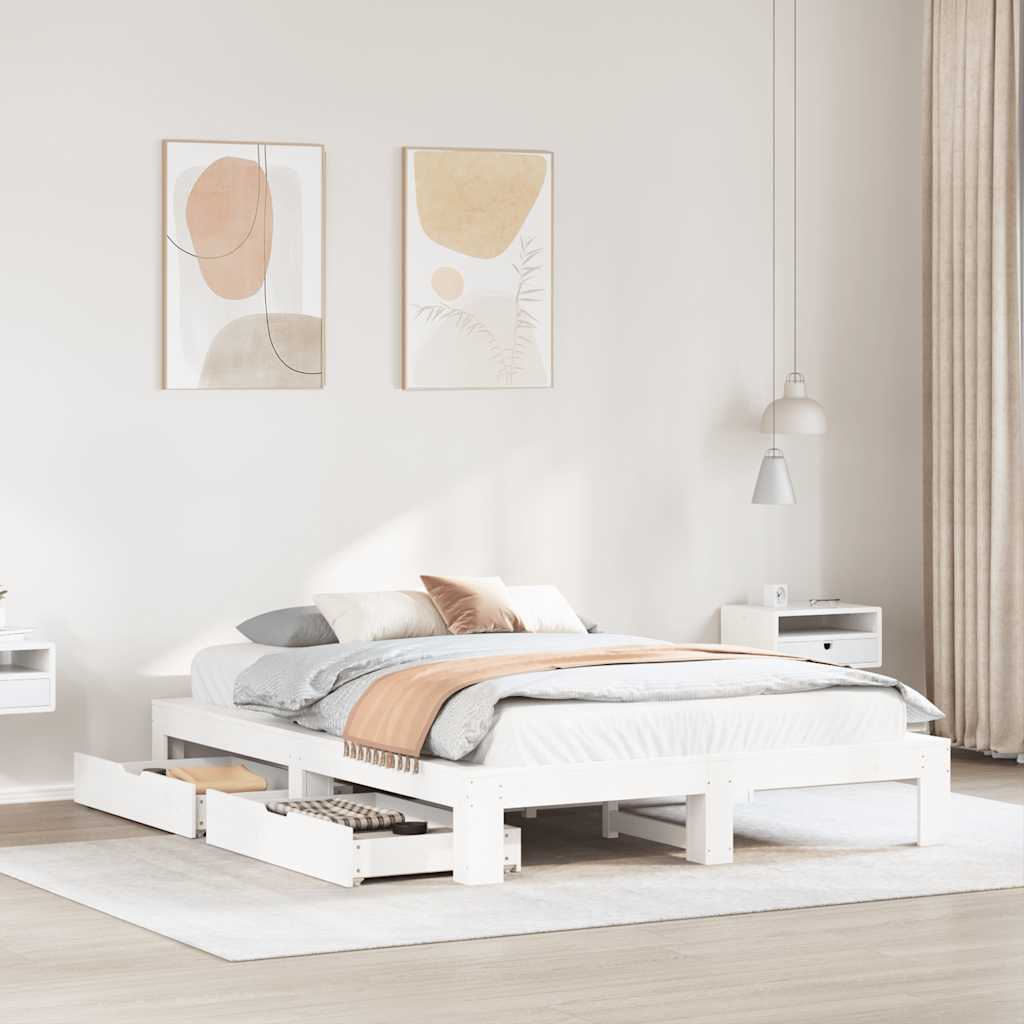 Bed Frame without Mattress White 140x200 cm Solid Wood Pine