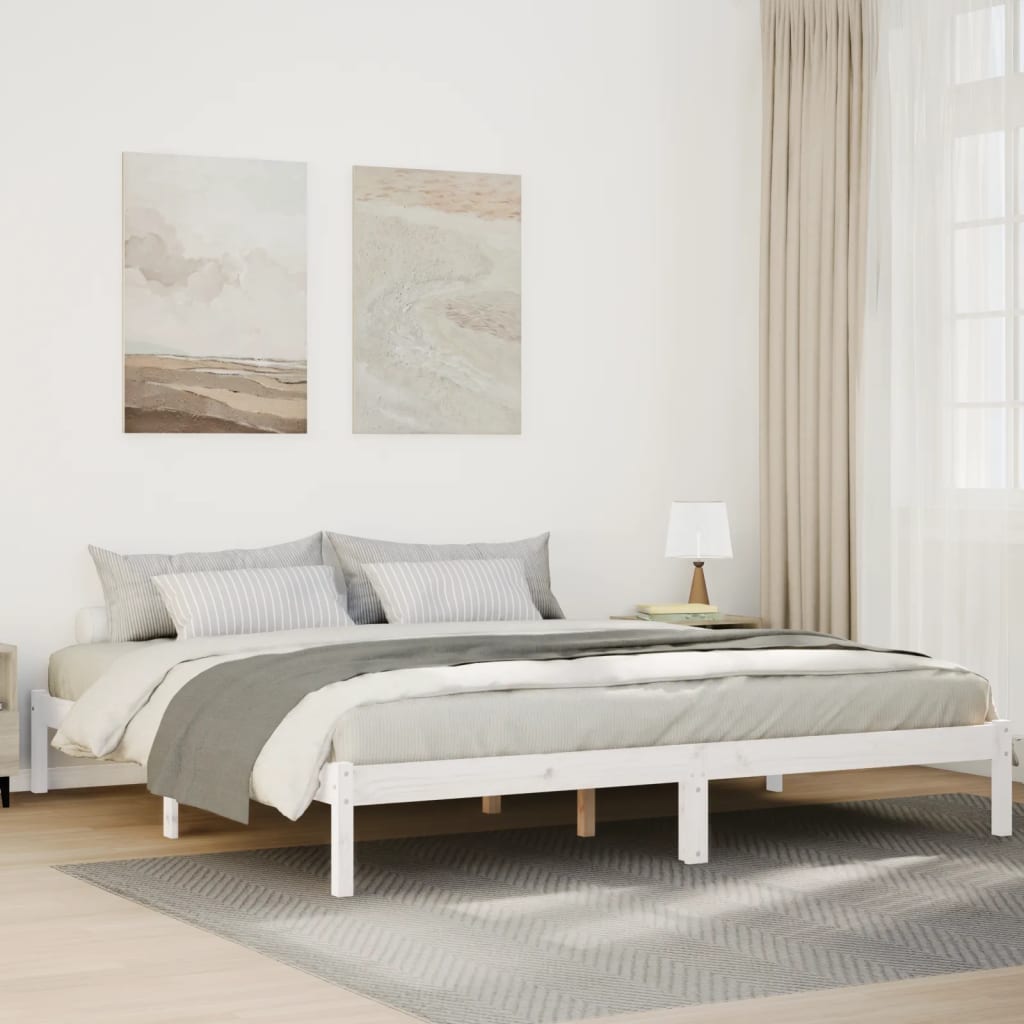Extra Long Bed Frame without Mattress White 200x210 cm Solid Wood Pine