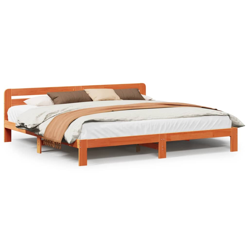 Bed Frame without Mattress Wax Brown 200x200 cm Solid Wood Pine