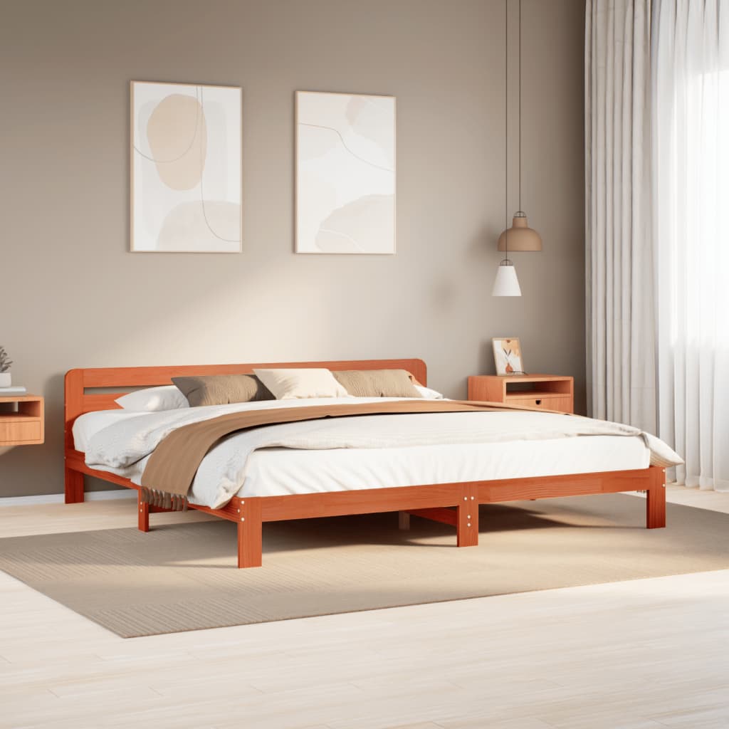 Bed Frame without Mattress Wax Brown 200x200 cm Solid Wood Pine
