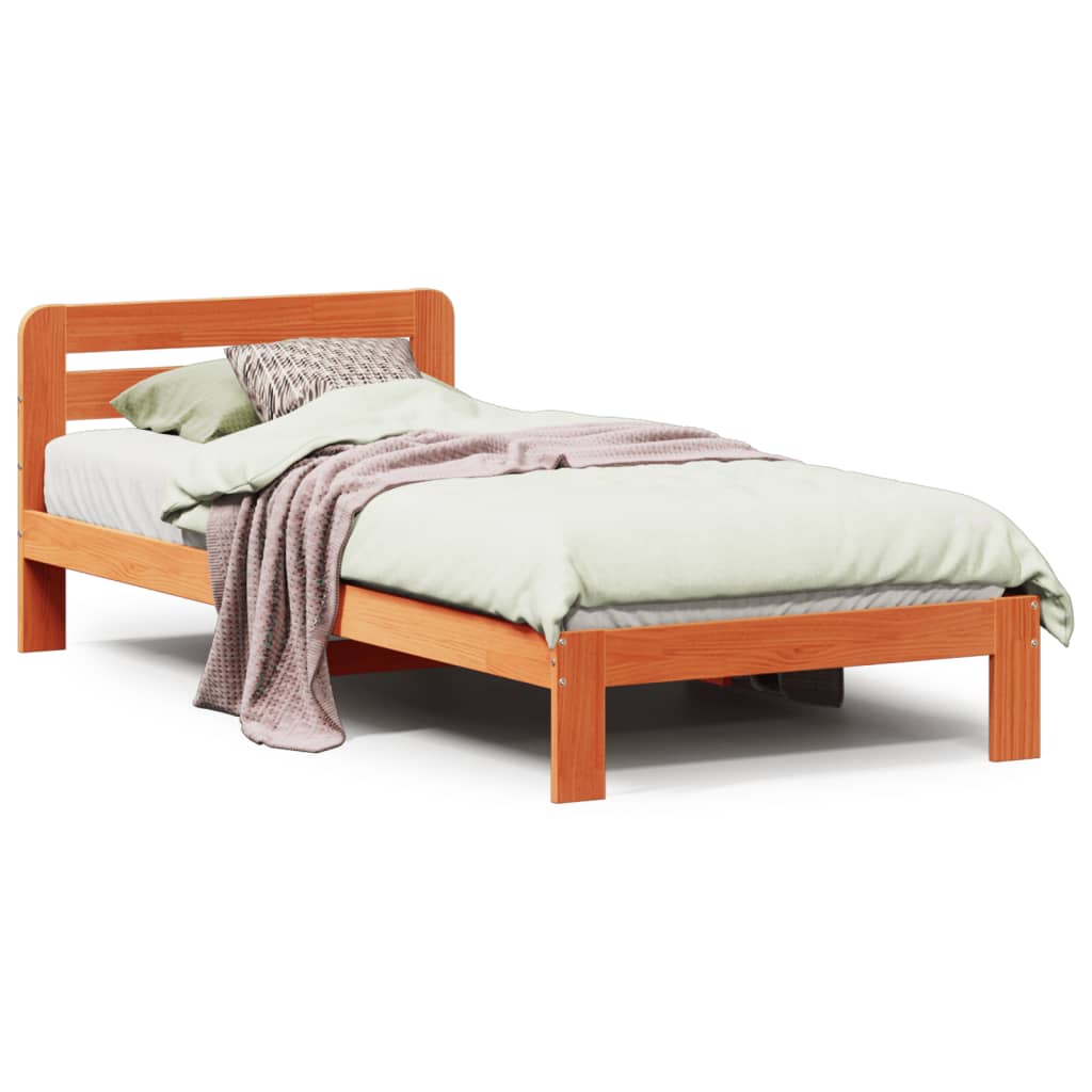 Bed Frame without Mattress Wax Brown 75x190 cm Small Single Solid Wood Pine