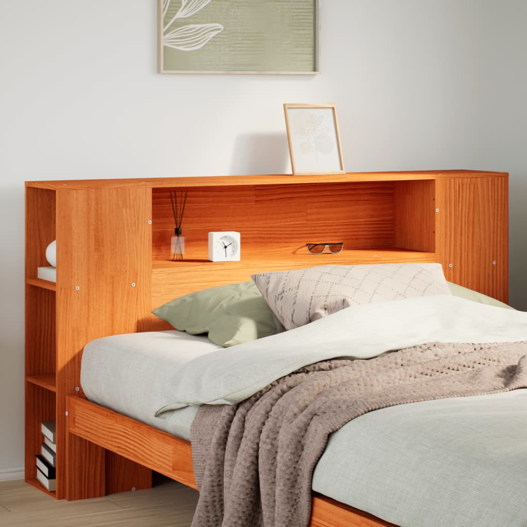 Headboard with Storage Wax Brown 160 cm Solid Wood Pine