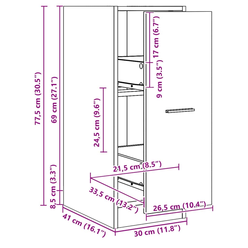 Apothecary Cabinet Artisian Oak 30x41x77.5 cm Engineered Wood