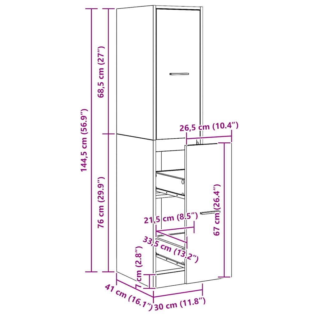 Apothecary Cabinet Artisian Oak 30x41x144.5 cm Engineered Wood
