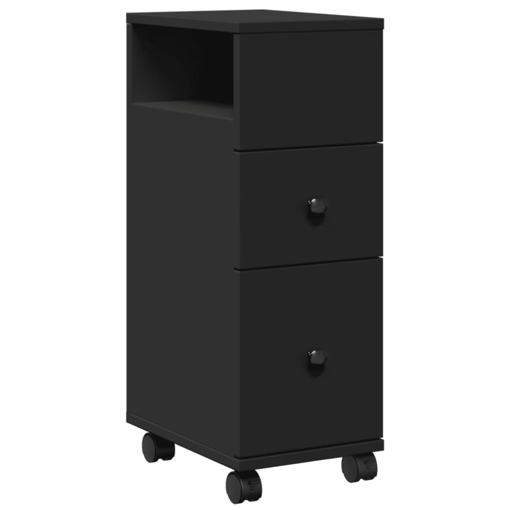 Narrow Bathroom Cabinet with Wheels Black Engineered Wood