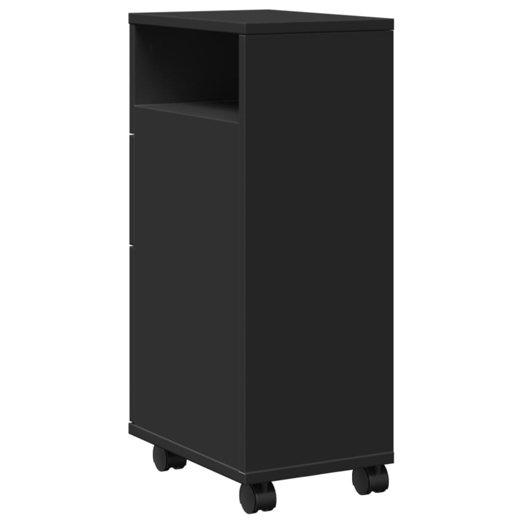 Narrow Bathroom Cabinet with Wheels Black Engineered Wood