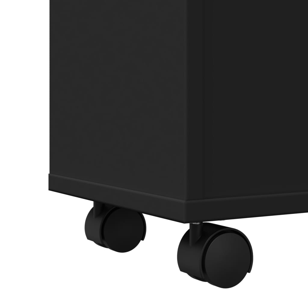 Narrow Bathroom Cabinet with Wheels Black Engineered Wood
