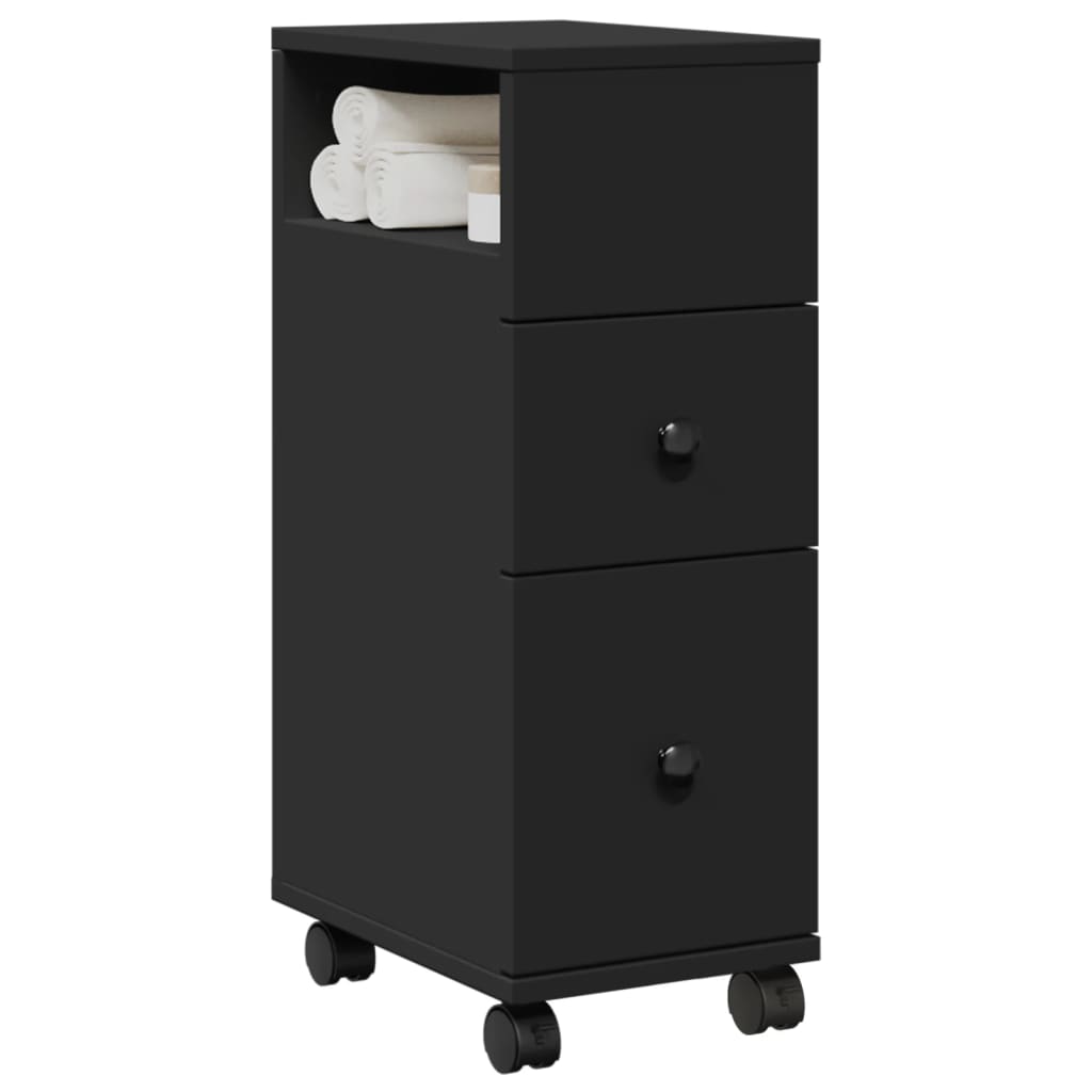 Narrow Bathroom Cabinet with Wheels Black Engineered Wood