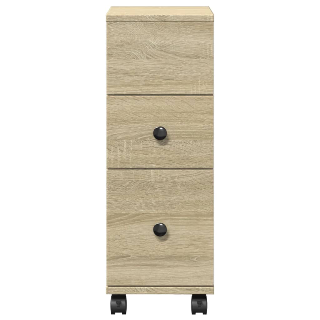 Narrow Bathroom Cabinet with Wheels Sonoma Oak Engineered Wood