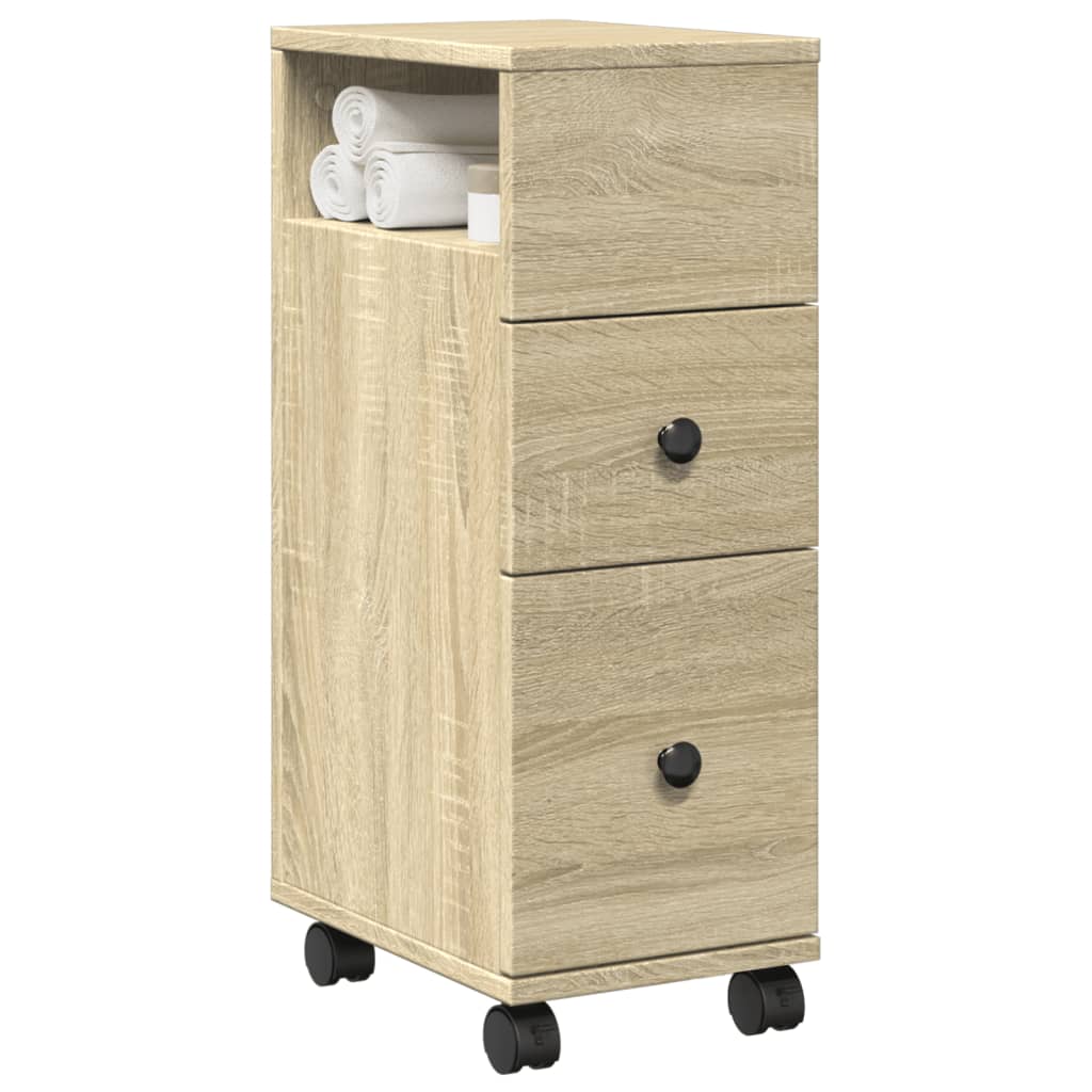 Narrow Bathroom Cabinet with Wheels Sonoma Oak Engineered Wood
