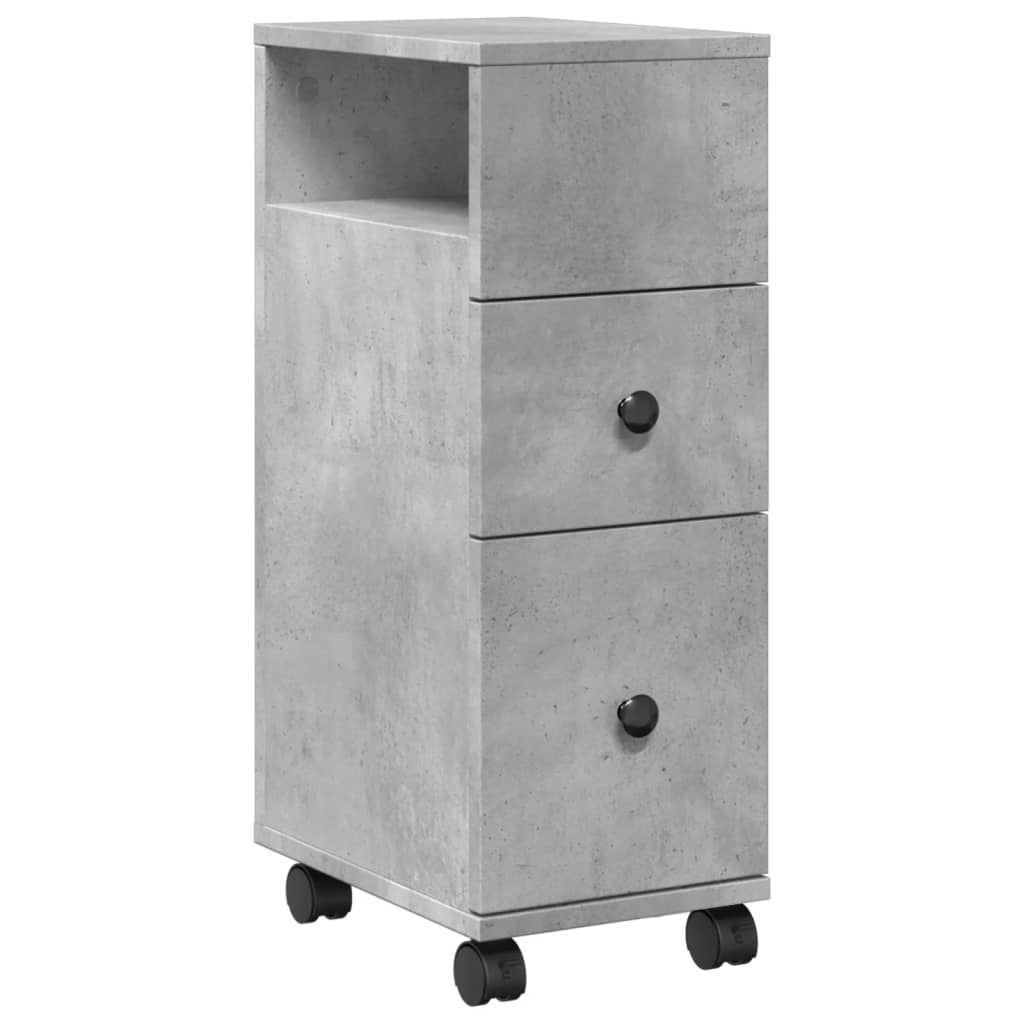 Narrow Bathroom Cabinet with Wheels Concrete Grey Engineered Wood