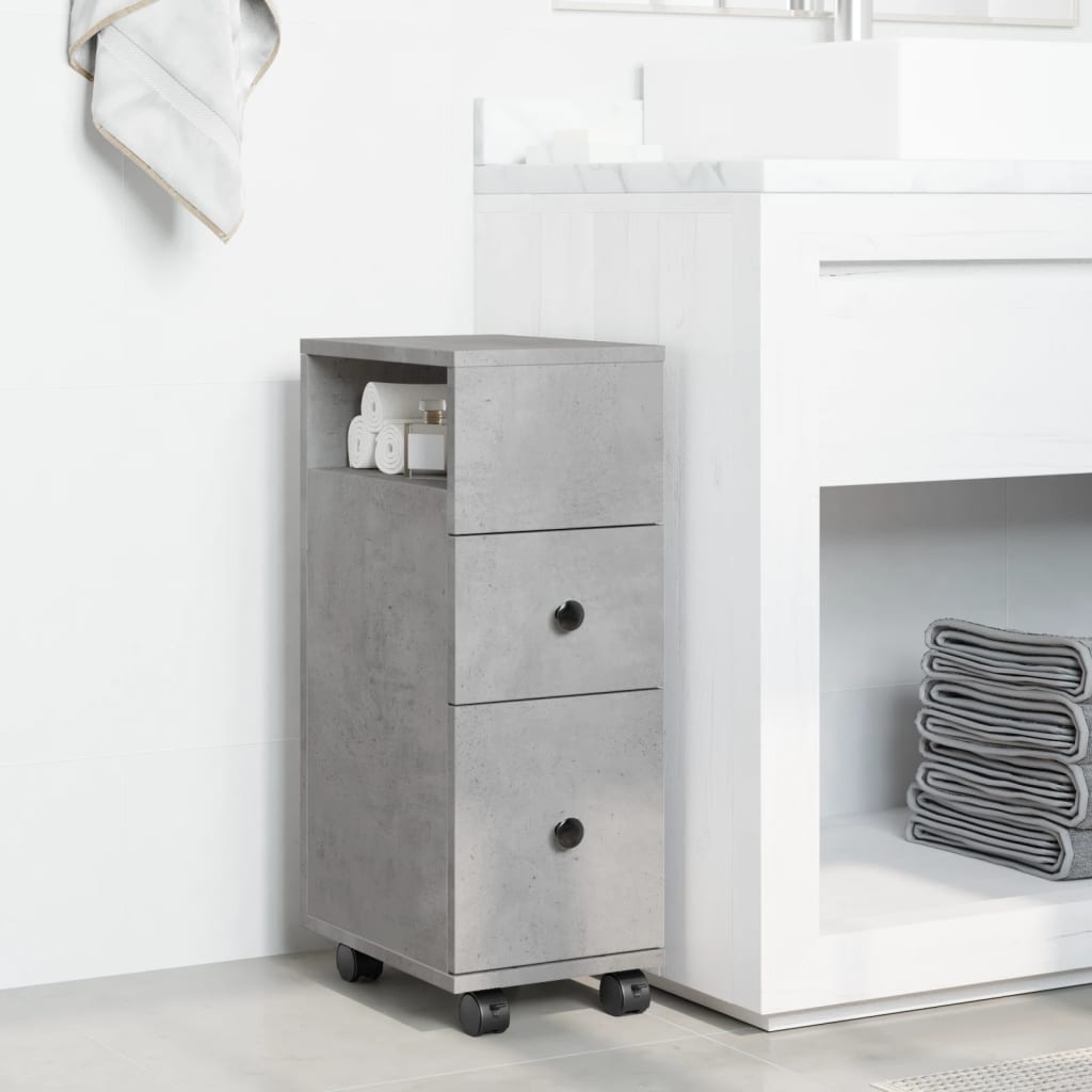 Narrow Bathroom Cabinet with Wheels Concrete Grey Engineered Wood
