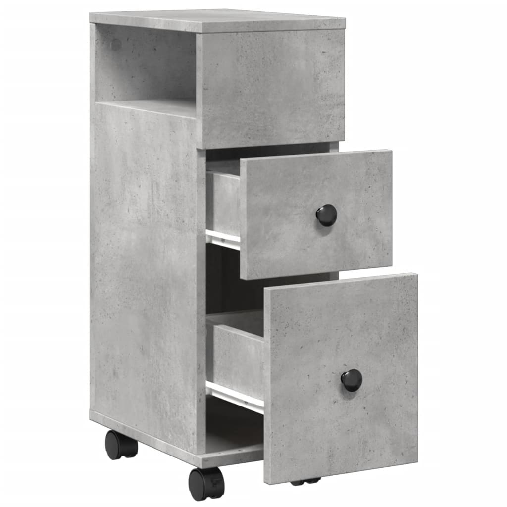 Narrow Bathroom Cabinet with Wheels Concrete Grey Engineered Wood