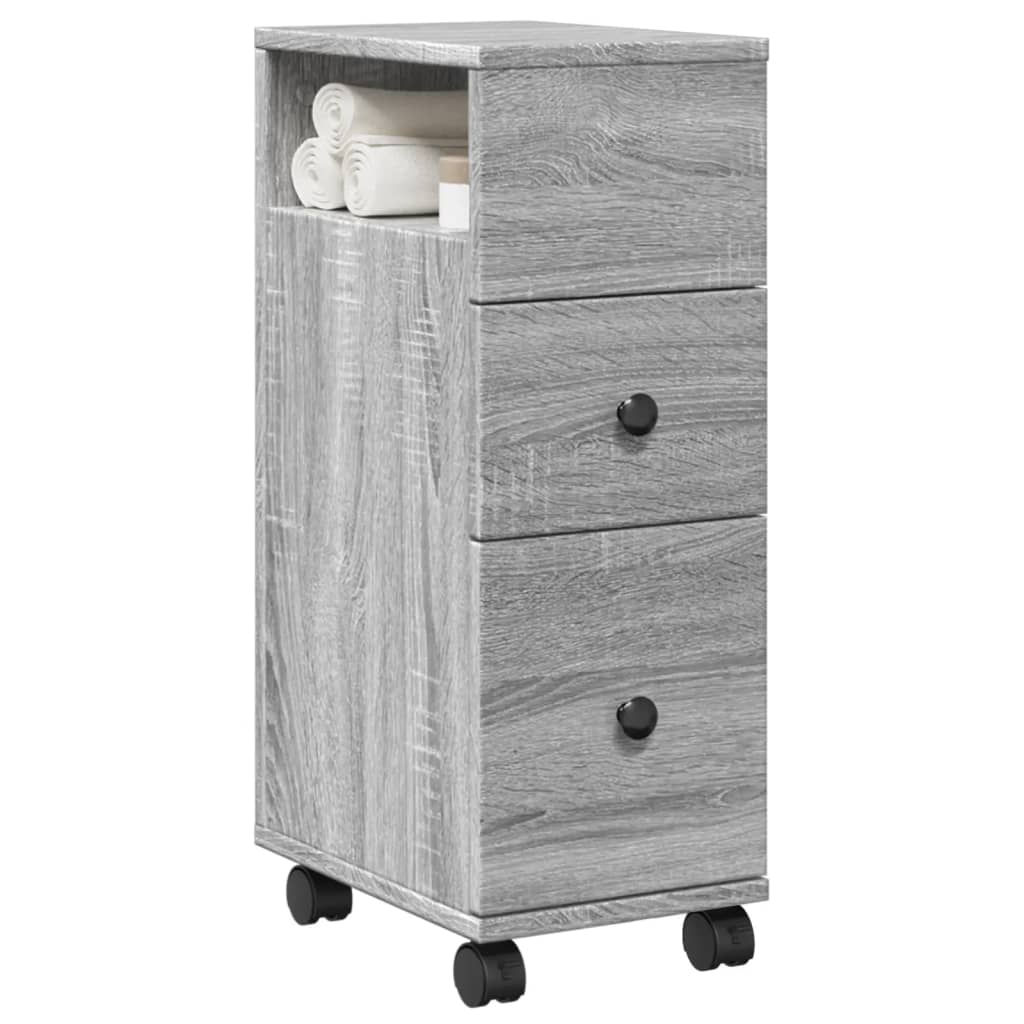 Narrow Bathroom Cabinet with Wheels Grey Sonoma Engineered Wood